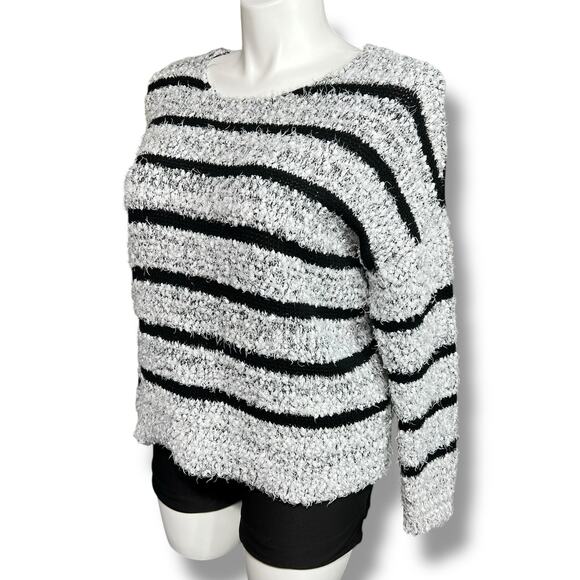 Relativity Womens Chunky Knit Sweater Pullover Crop Top Black White Stripes XL - Picture 5 of 8